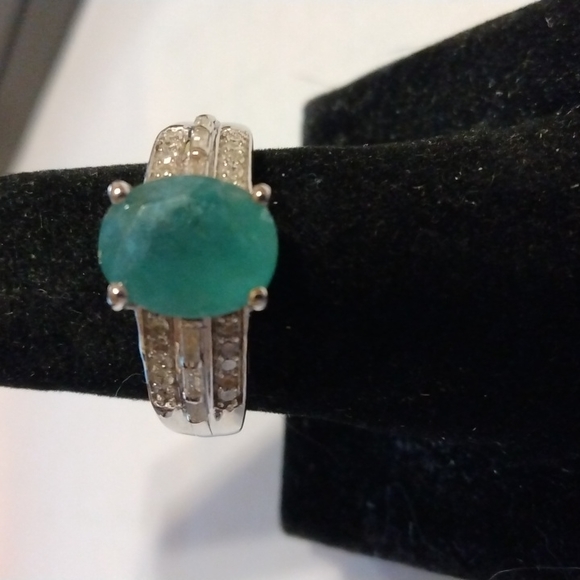 Stamped .925 Grandiderite and Diamond Ring. 4.9 Grams